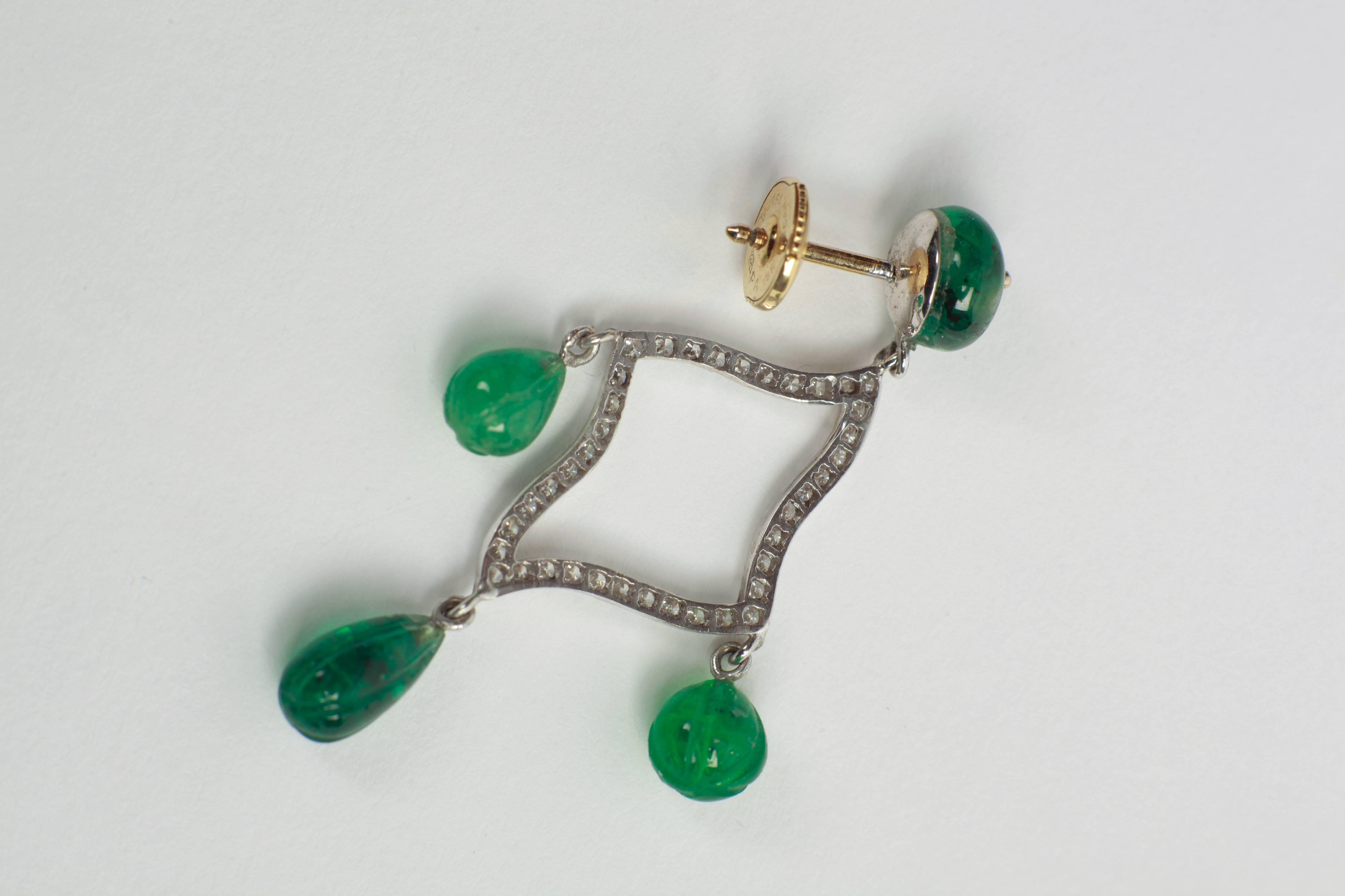Marion Jeantet Emerald Beads and Diamonds Earrings In New Condition In Paris, FR