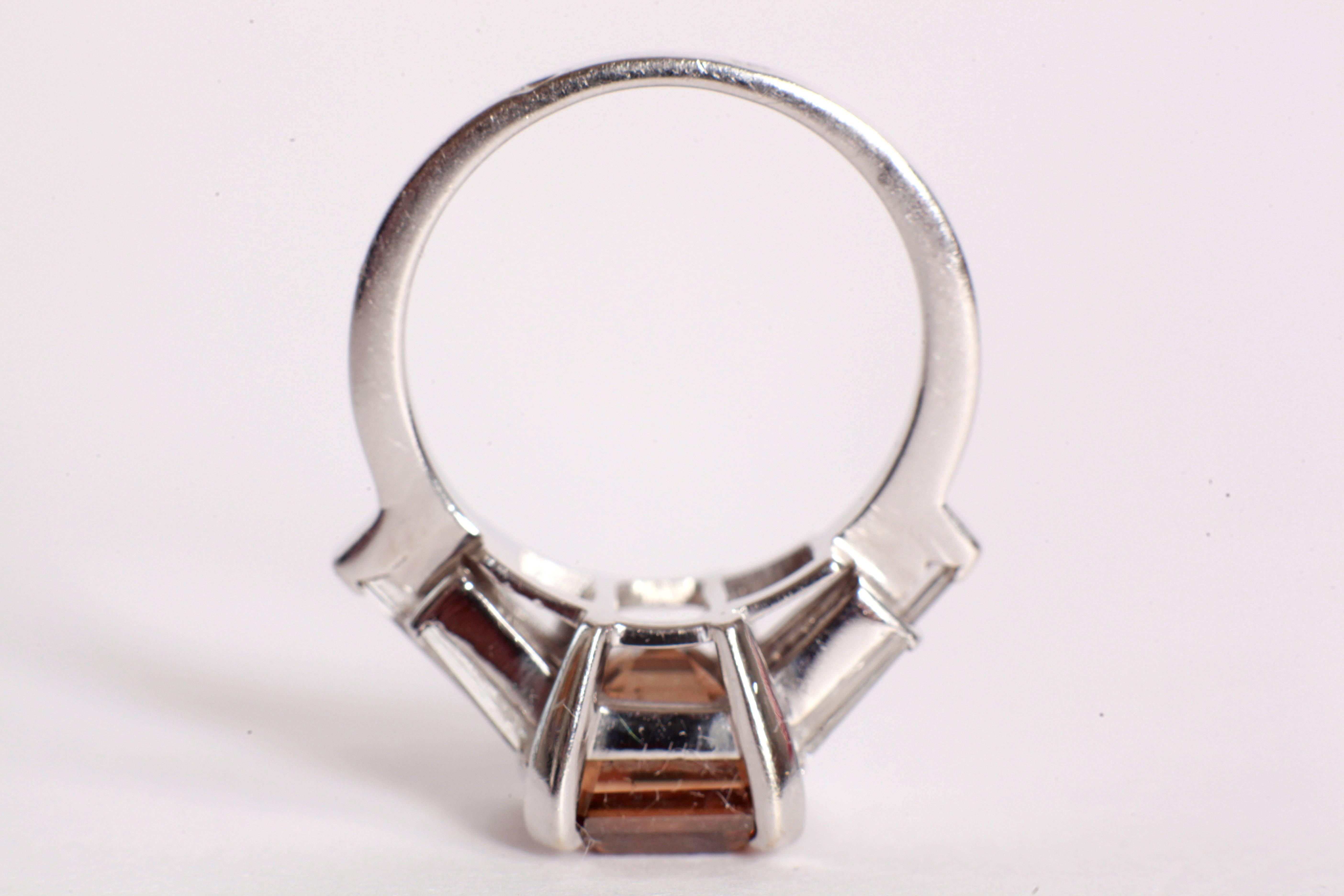 Contemporary Unique 4.32 Carats Emerald Cut Chocolate Diamond, 18K White Gold Ring  For Sale