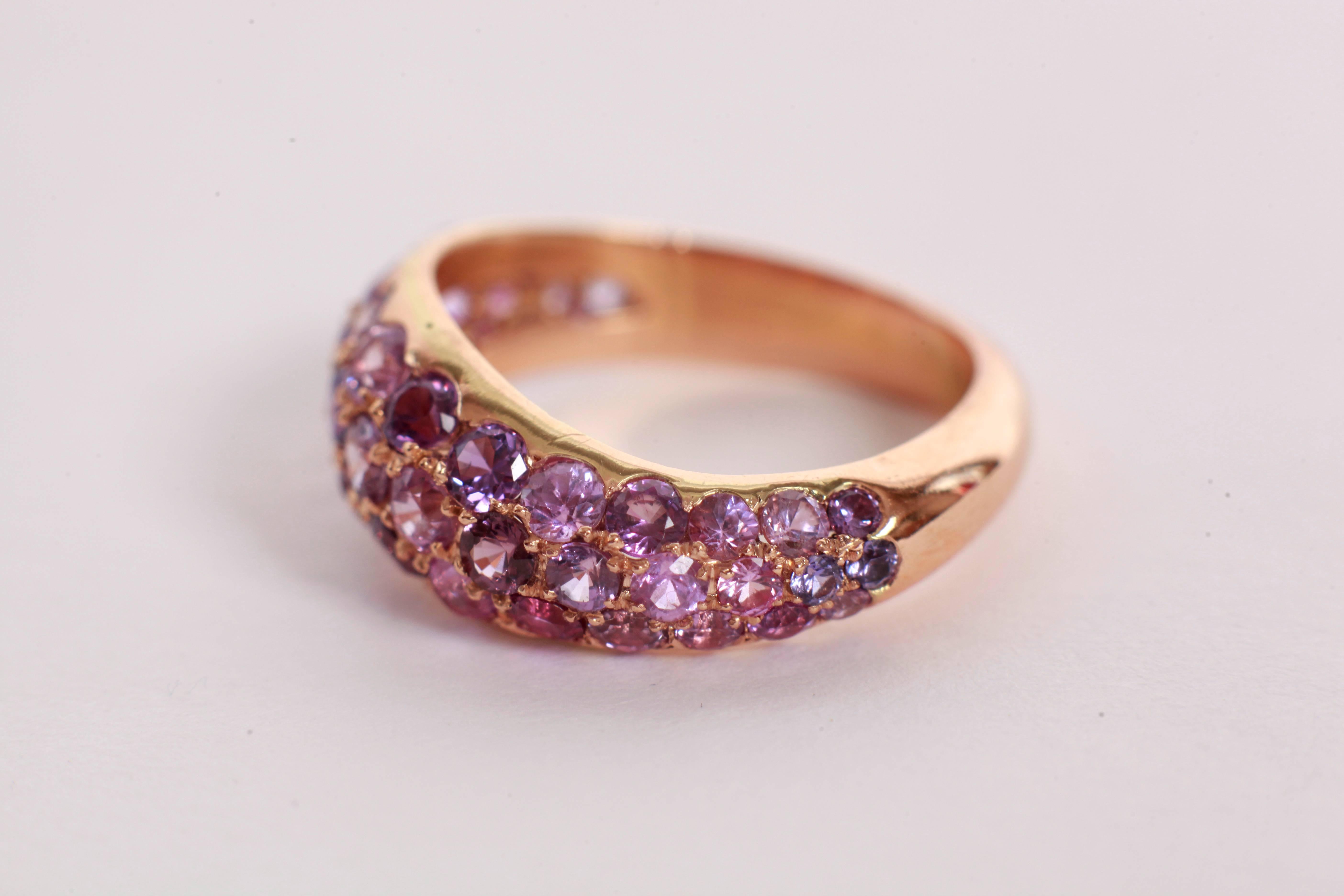 Duo of Wavy Pave-Set Pink Sapphire and Grey Diamonds Band Rings 18 K Gold  For Sale 3