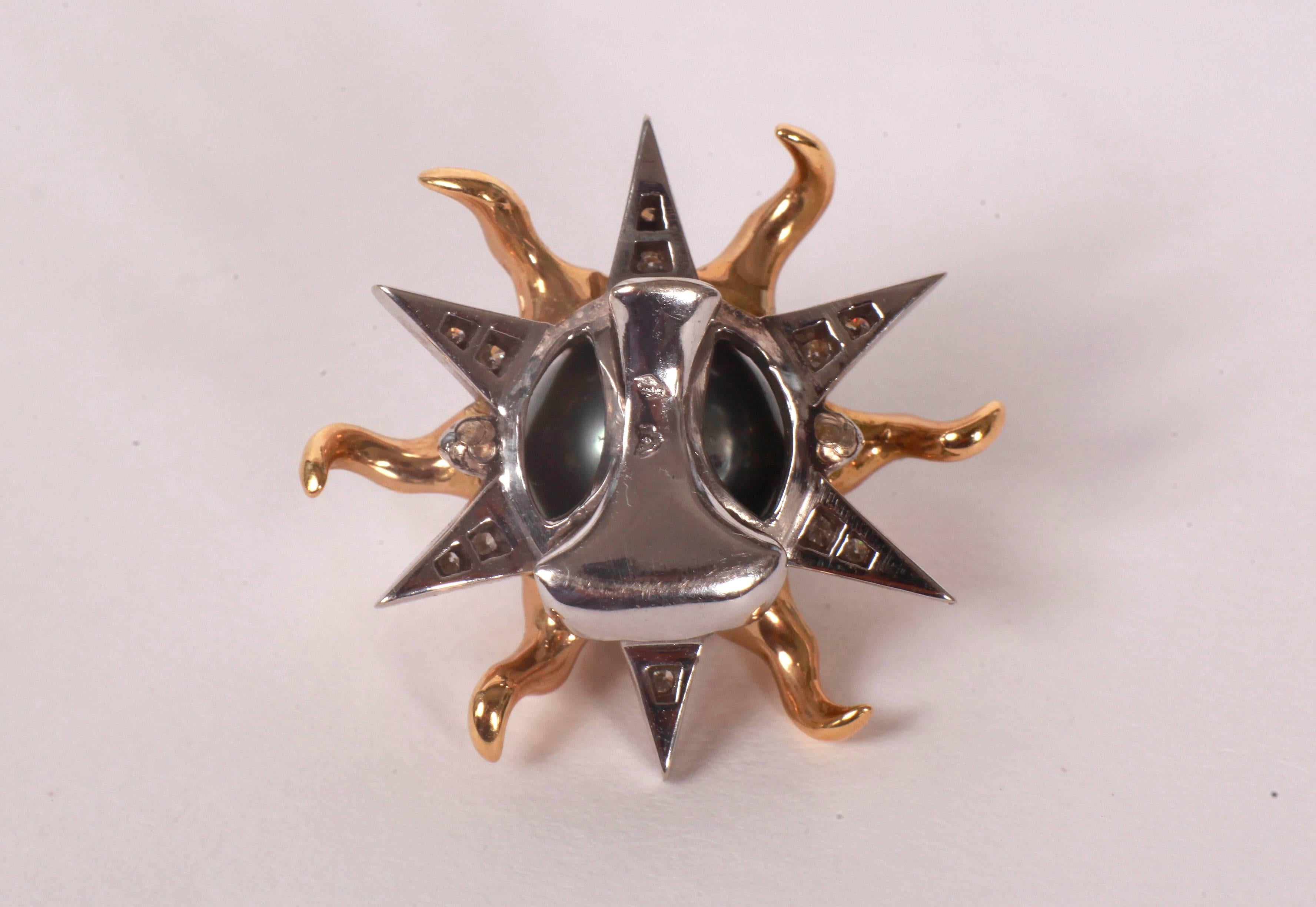  Tahitian Pearl on a White and Yellow Gold Sun Pendant by Marion Jeantet In New Condition For Sale In Paris, FR