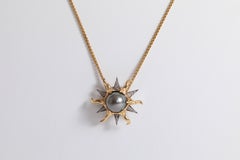 Tahitian Pearl on a White and Yellow Gold Sun Pendant by Marion Jeantet