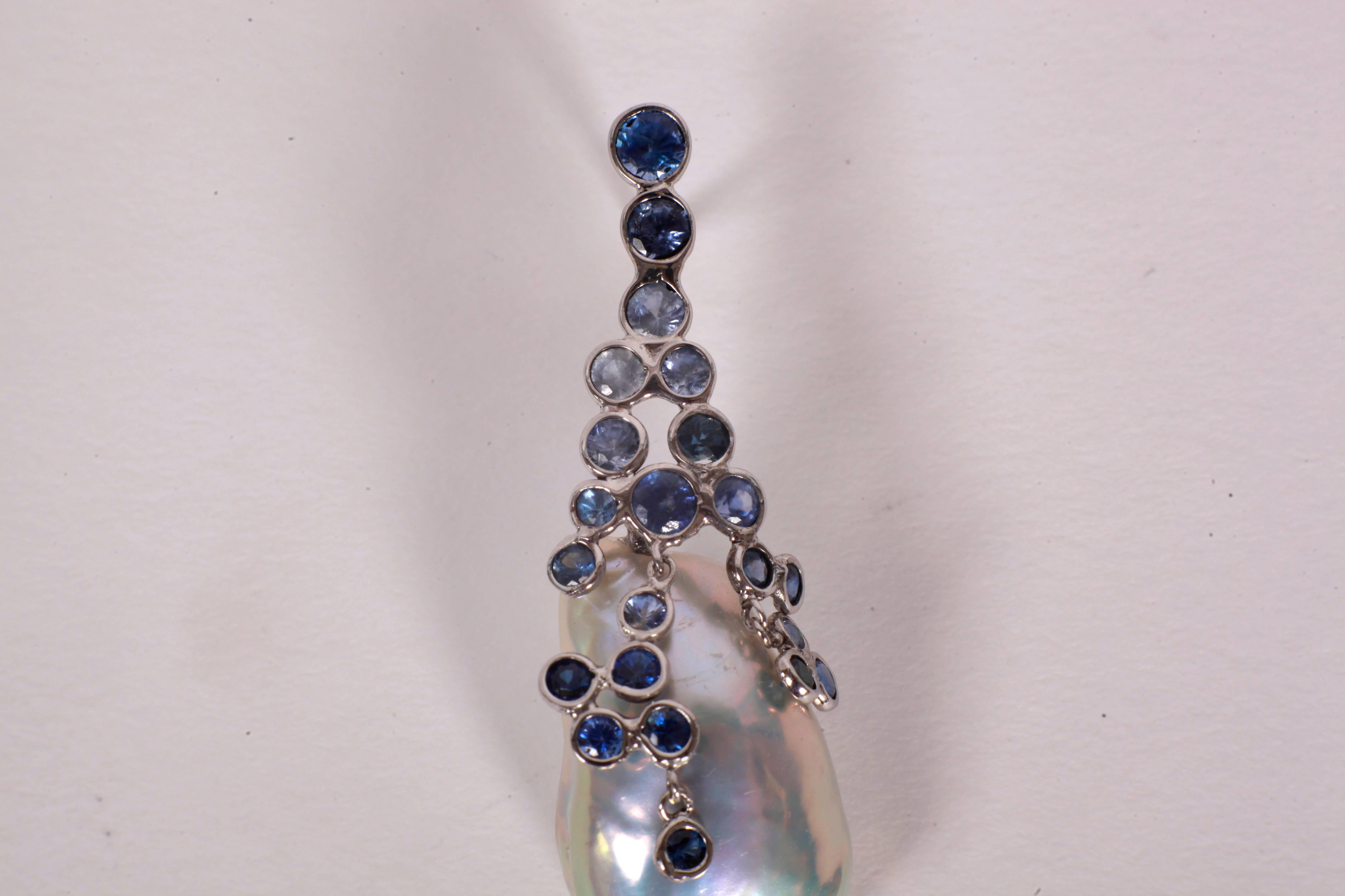 Contemporary Marion Jeantet Drops of Sapphire Dew Surrounding Pear Earrings