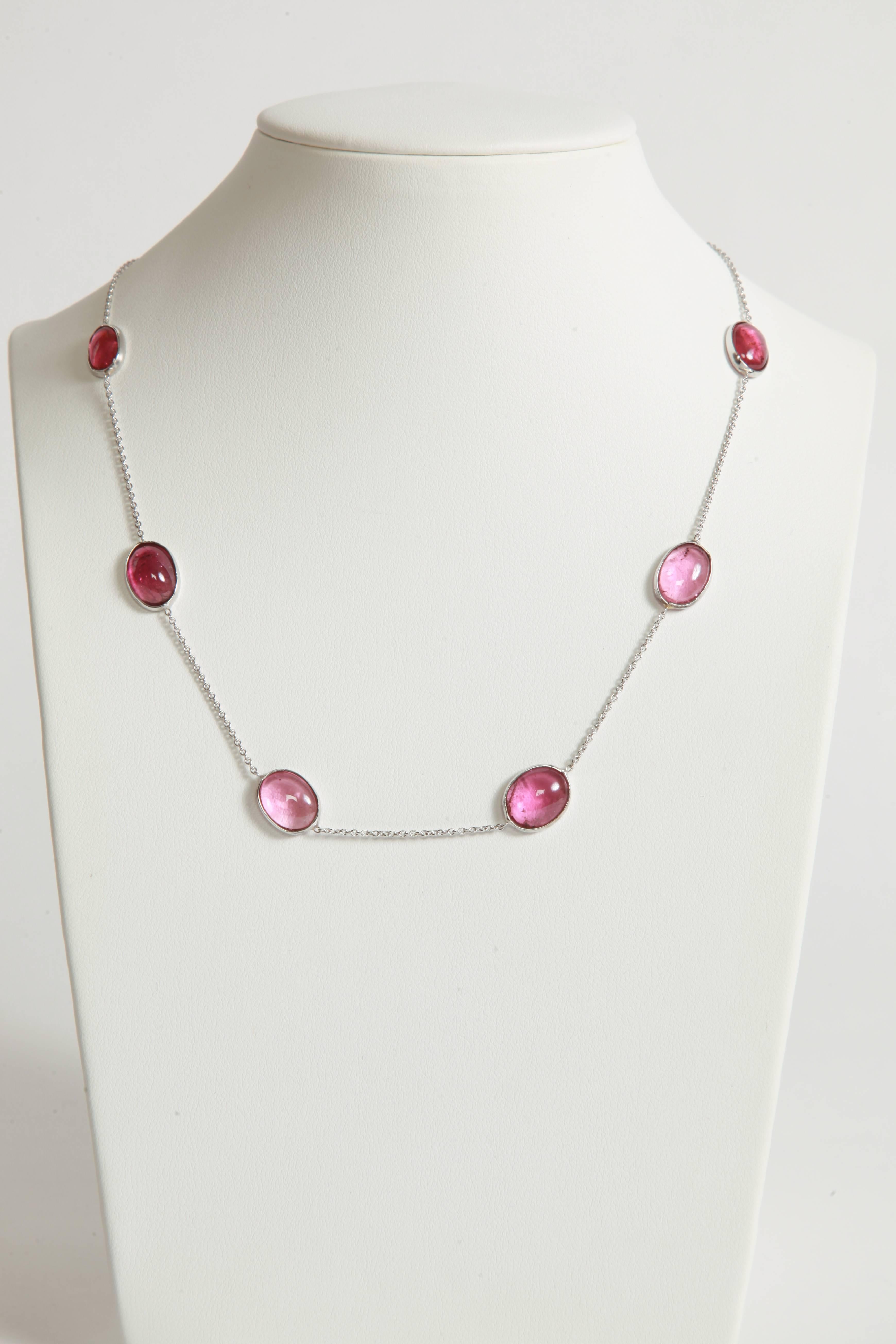 Contemporary Three White Gold Necklaces with Pink Tourmalines, Opales, Tanzanites For Sale