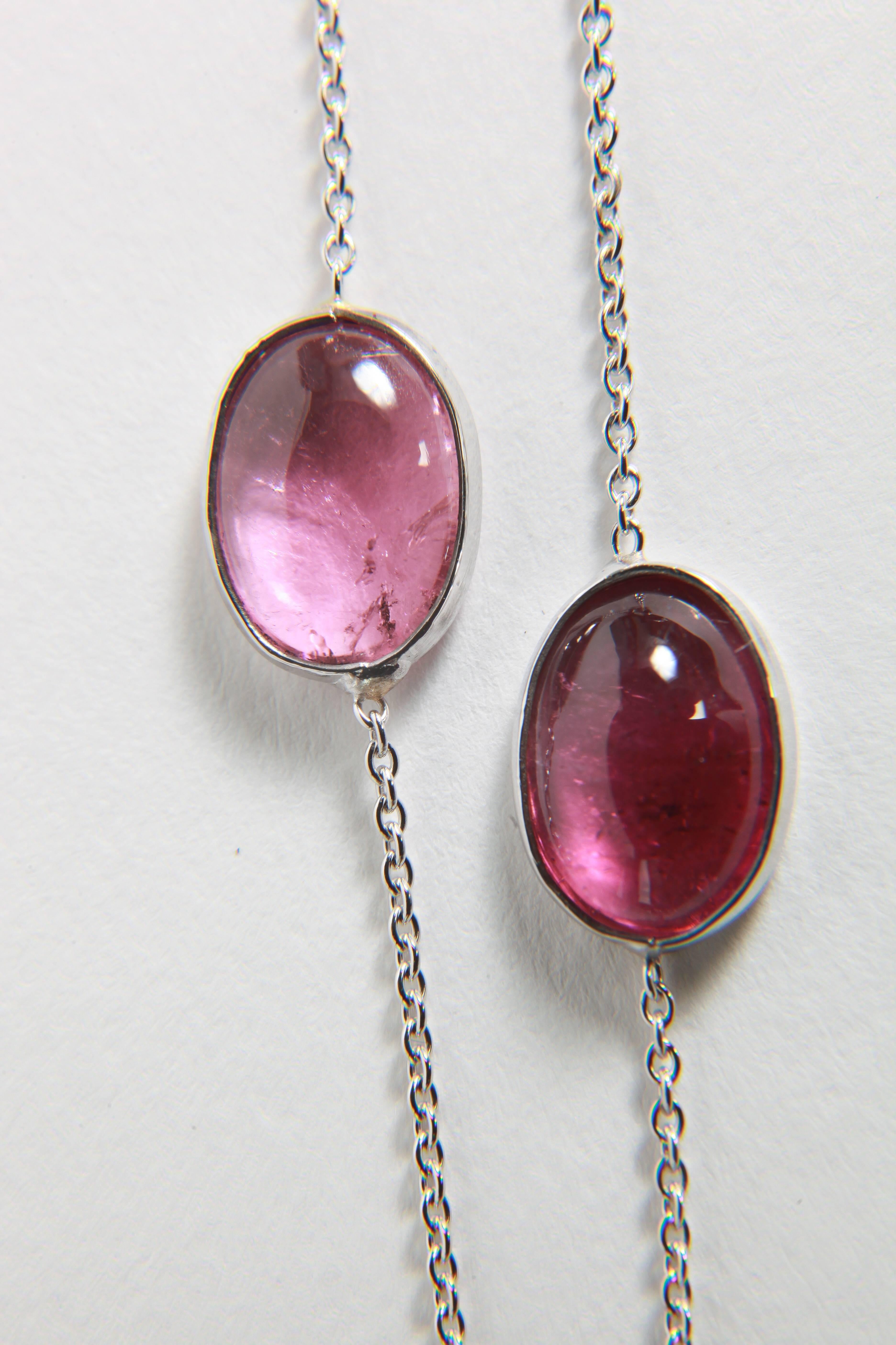 Three White Gold Necklaces with Pink Tourmalines, Opales, Tanzanites For Sale 4