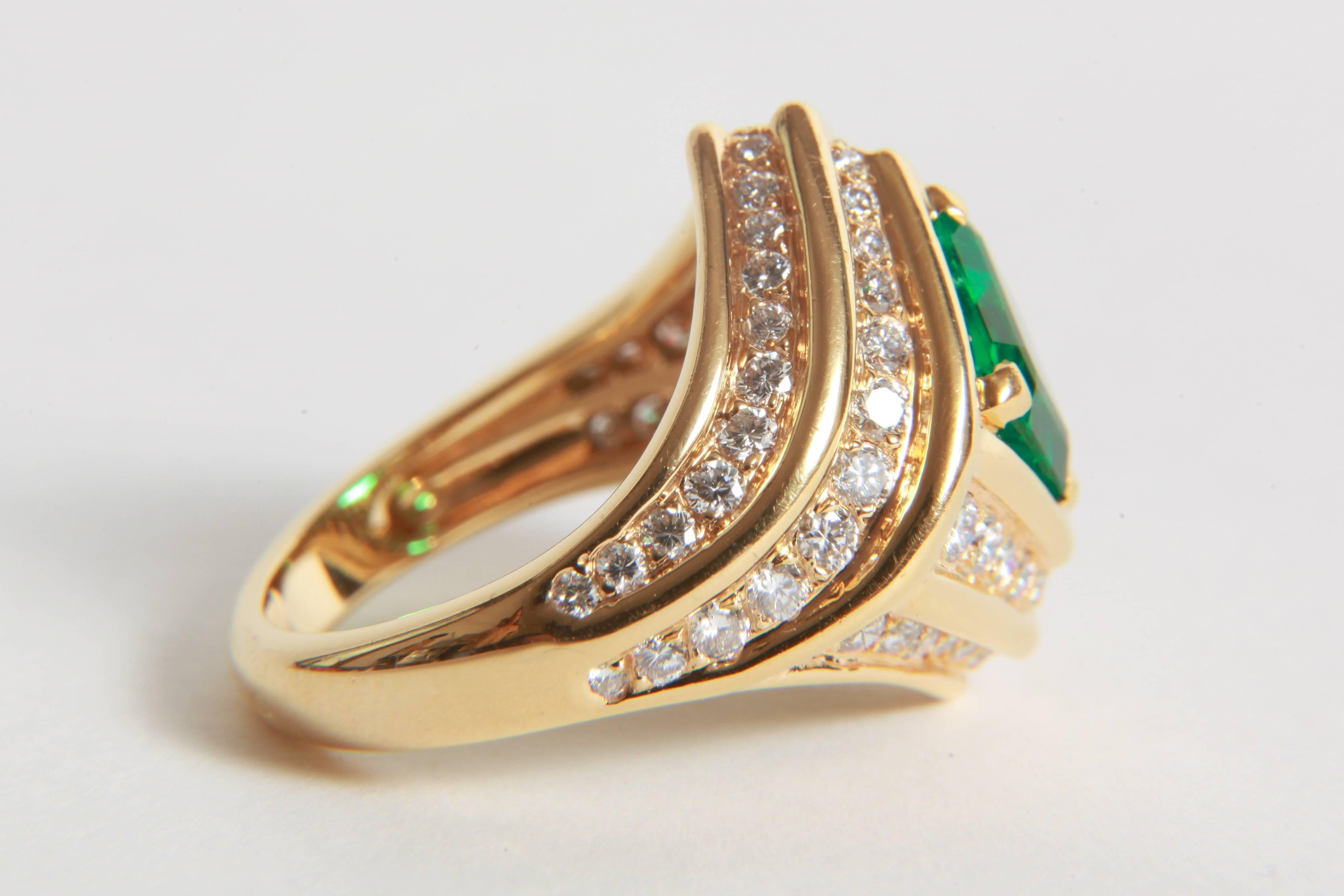18K Yellow gold, Emerald 1, 23 carats and Diamond Ring by Marion Jeantet For Sale 1