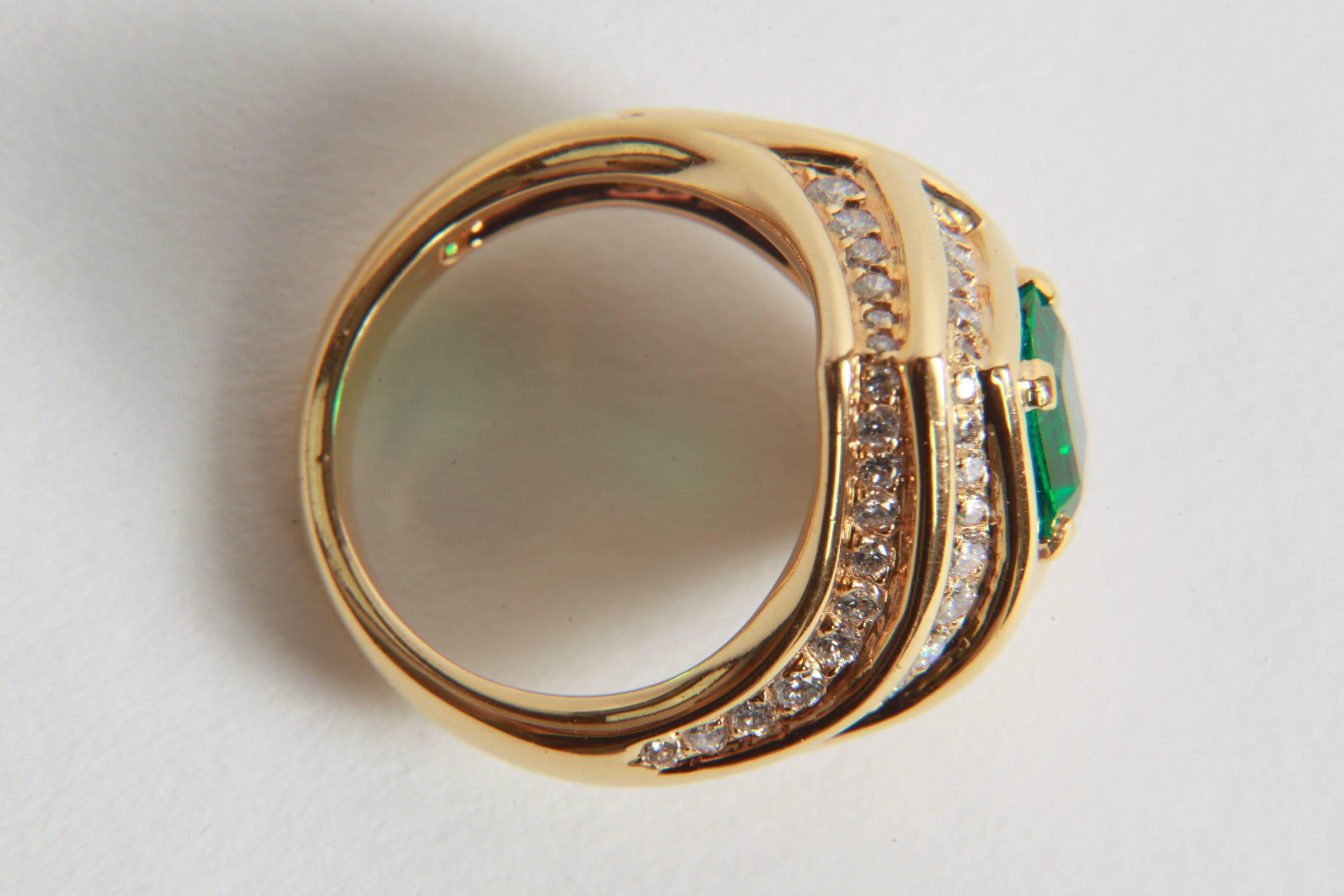 18K Yellow gold, Emerald 1, 23 carats and Diamond Ring by Marion Jeantet For Sale 3