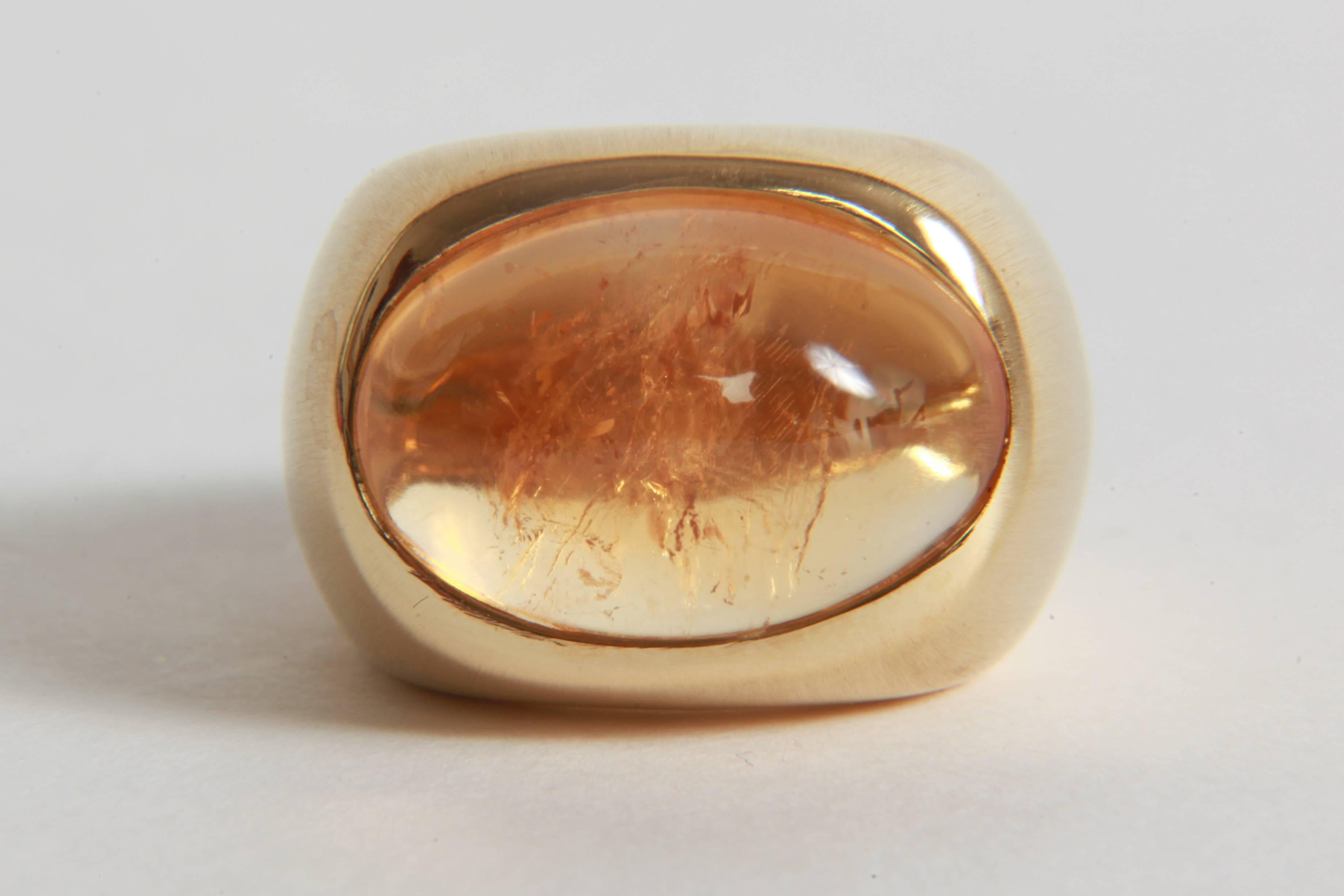 Contemporary 18K Yellow Boule Ring  Set With a Citrine Cabochon by Marion Jeantet