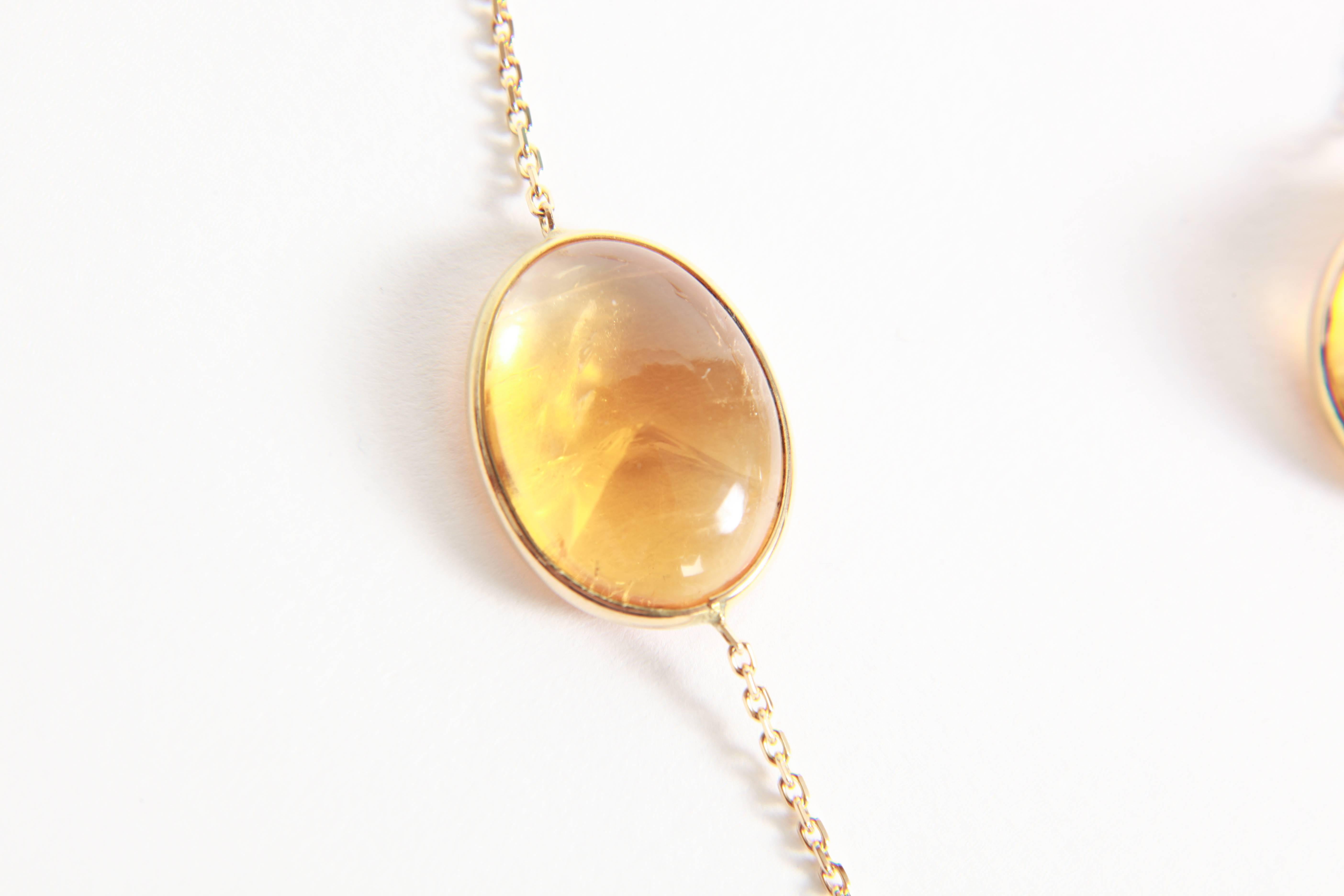 Contemporary Citrine Cabochons Long Necklace by Marion Jeantet