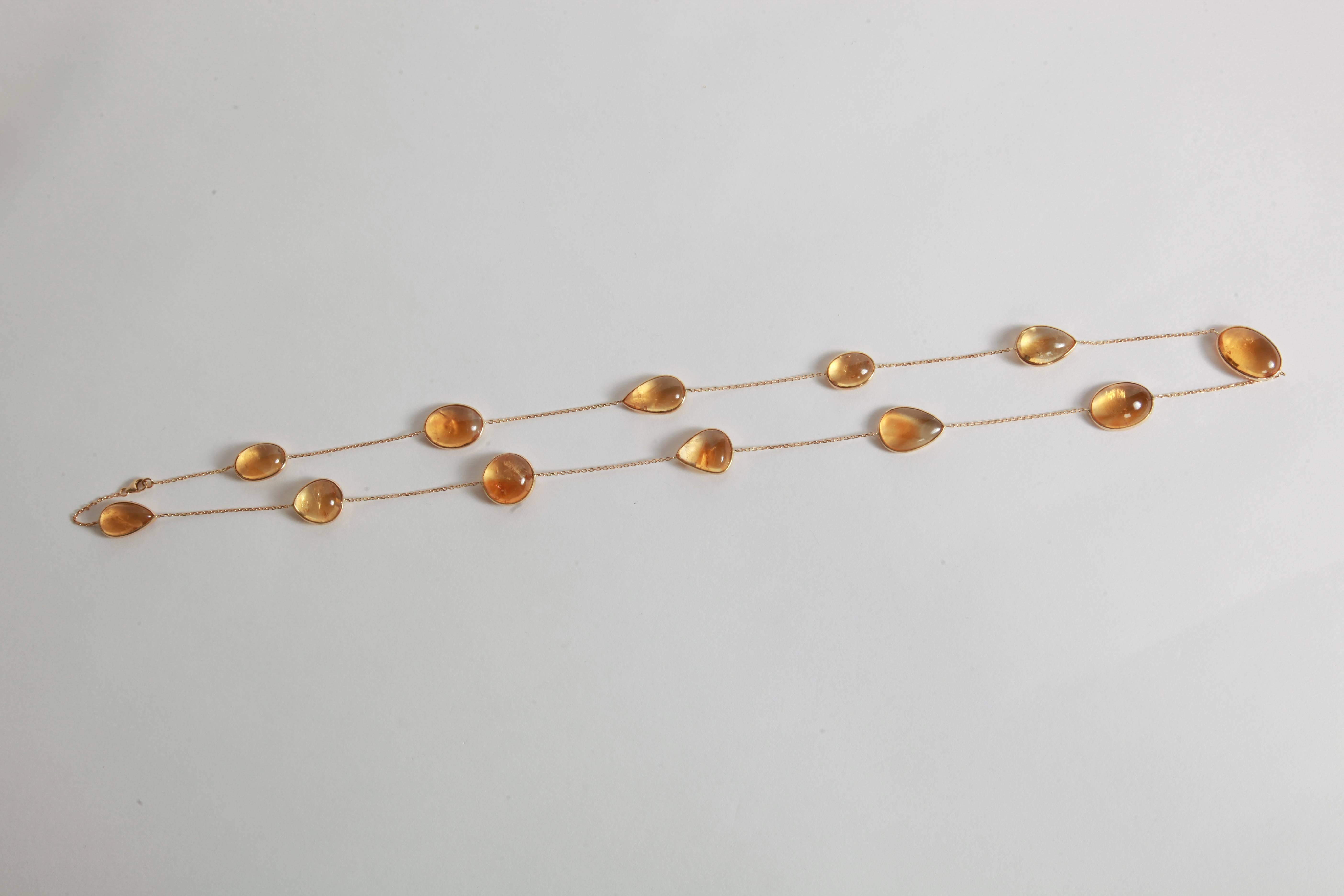 Women's Citrine Cabochons Long Necklace by Marion Jeantet