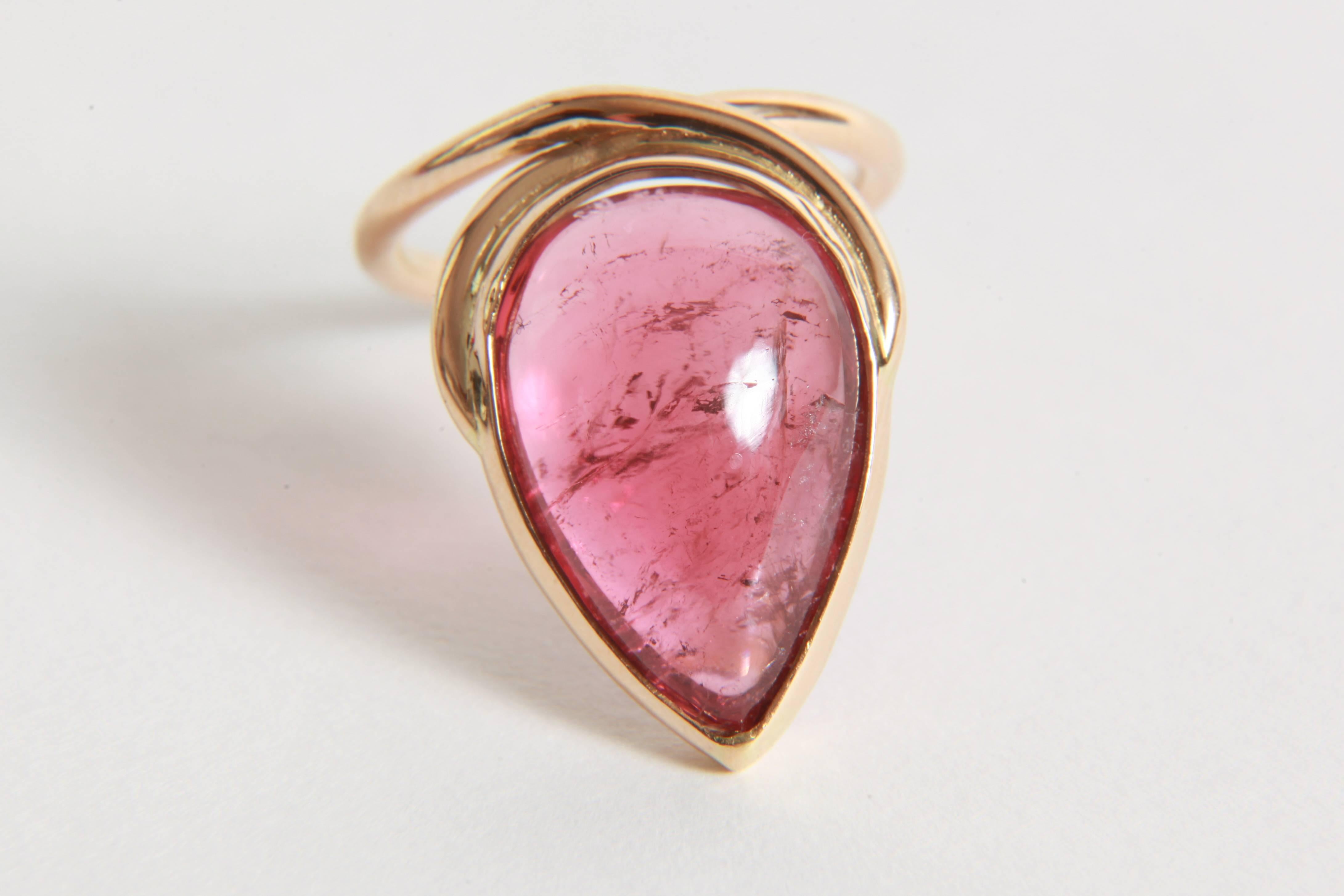 Contemporary Pink Tourmaline Cabochon Ring by Marion Jeantet For Sale