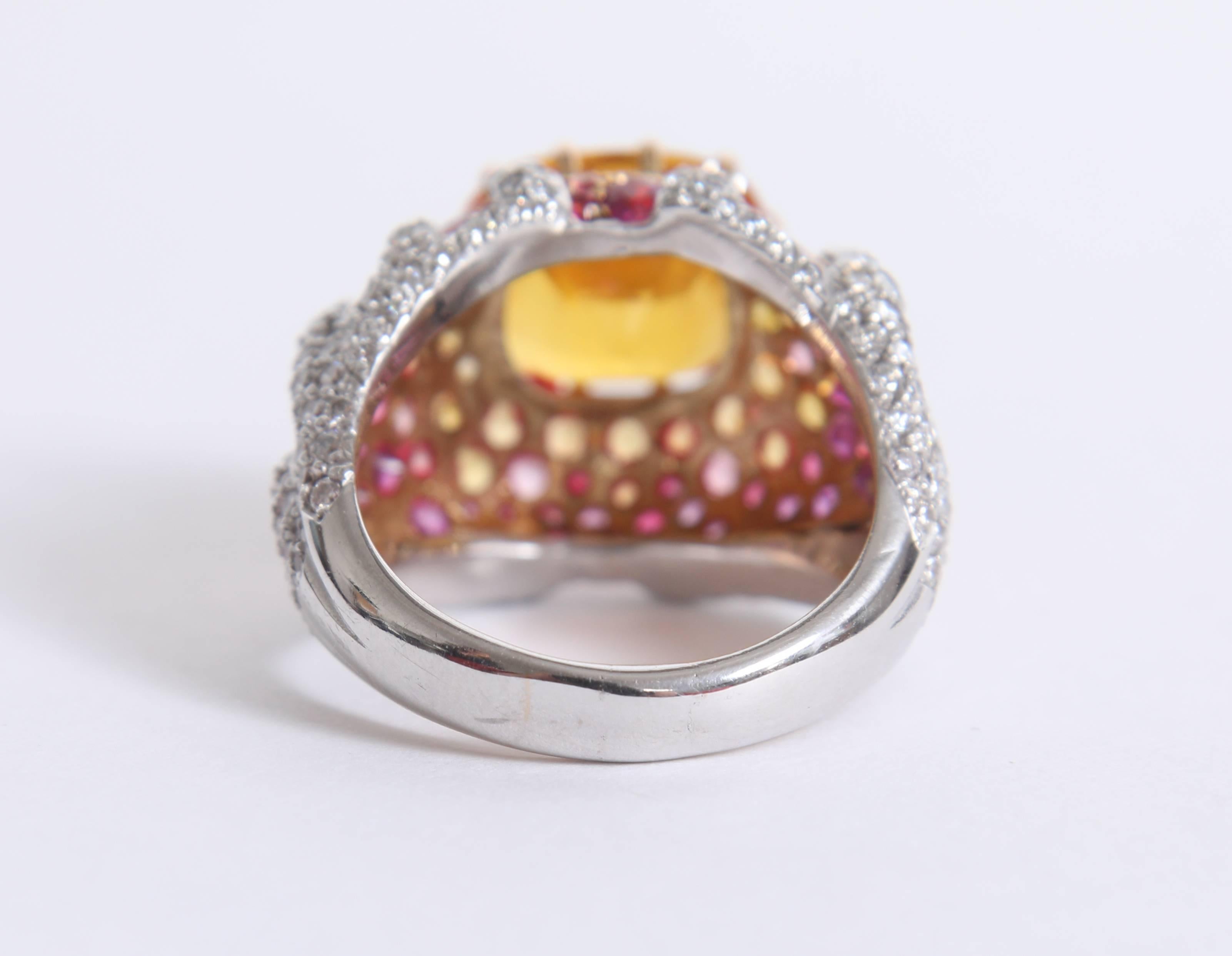 Women's Unique Ring Set With A Yellow Sapphire, Diamonds, Sapphires and Spinels. For Sale