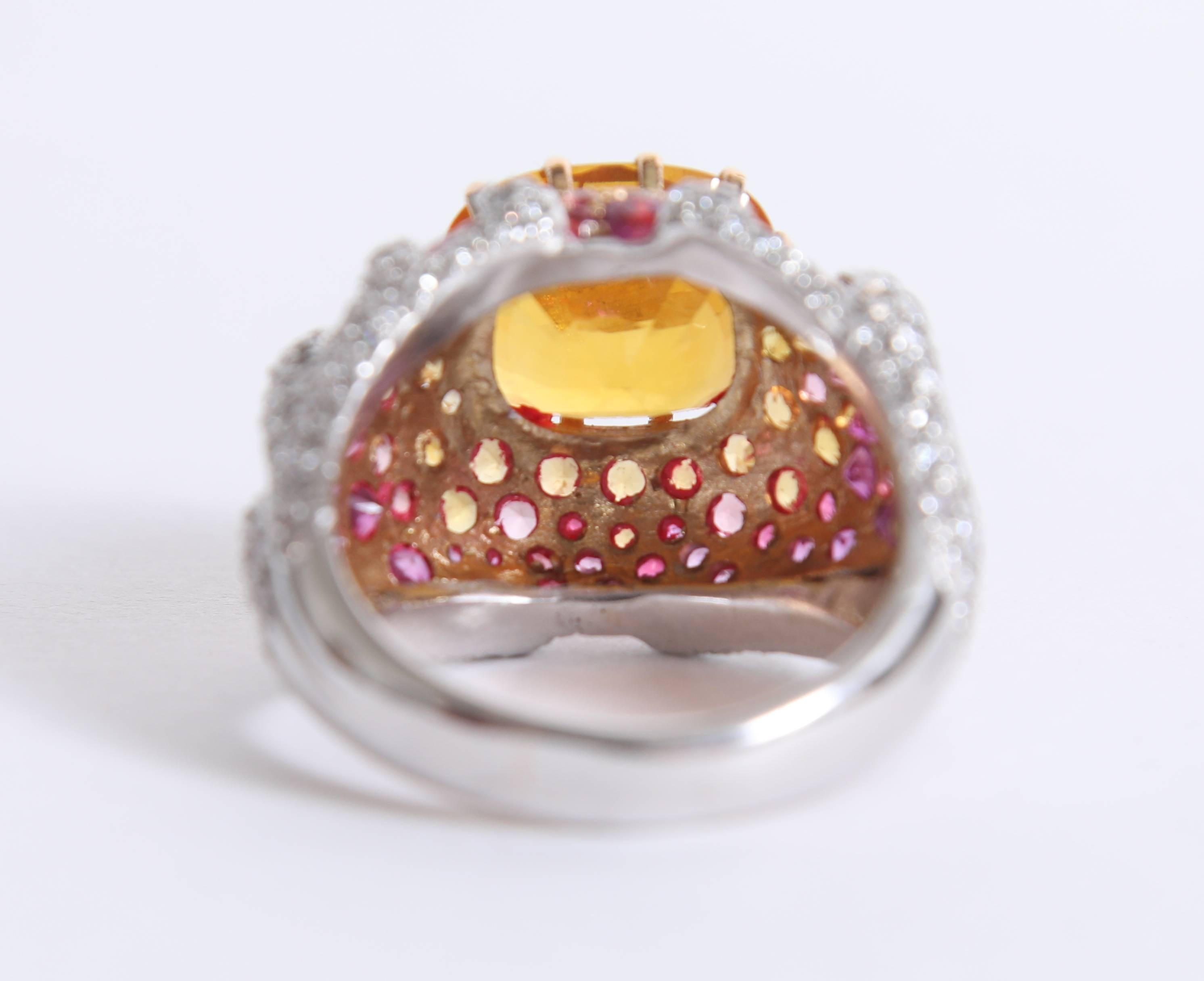 Unique Ring Set With A Yellow Sapphire, Diamonds, Sapphires and Spinels. For Sale 1