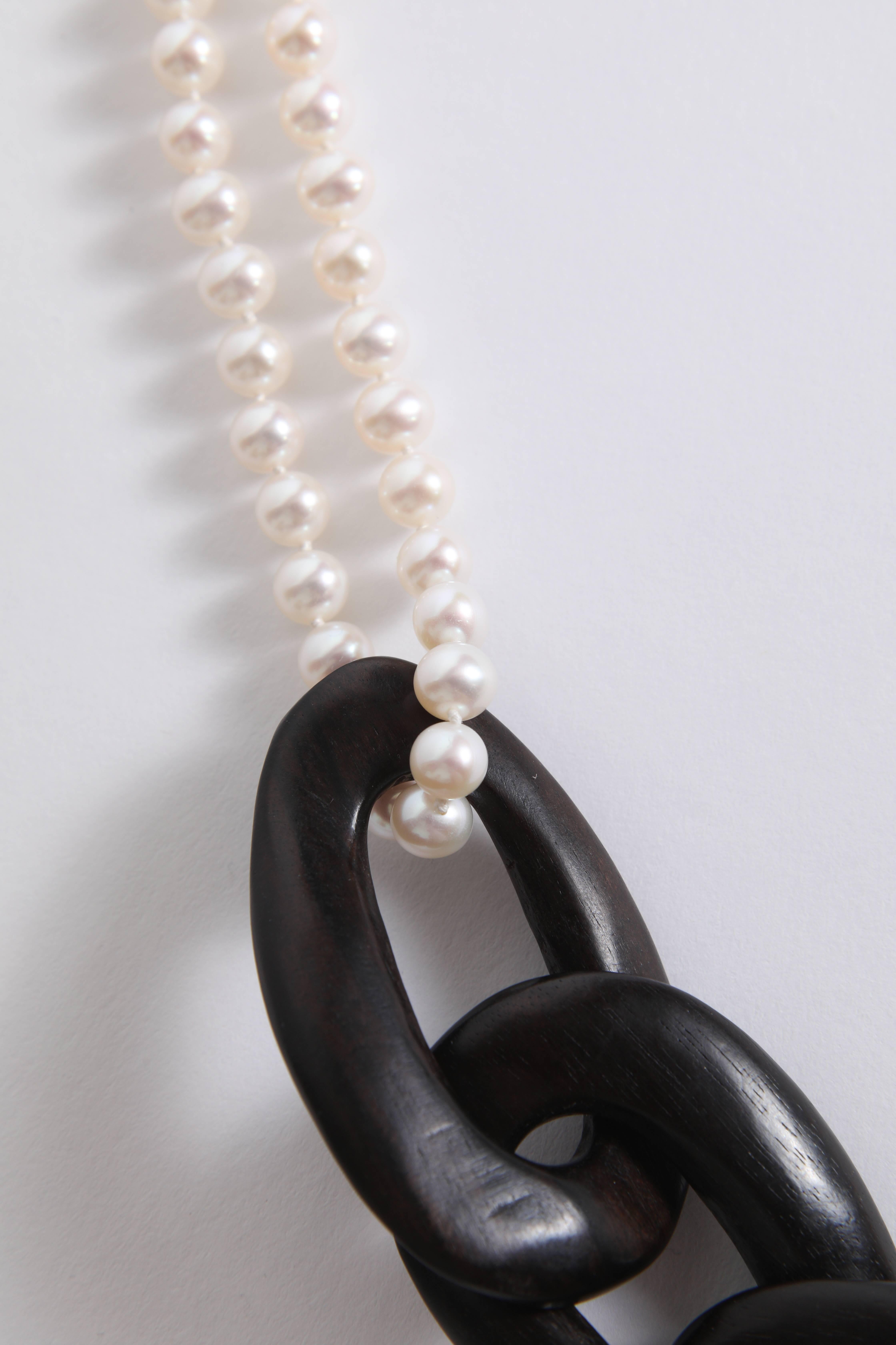 Ebony Wood and Freshwater Pearls Sautoir by Marion Jeantet In New Condition In Paris, FR