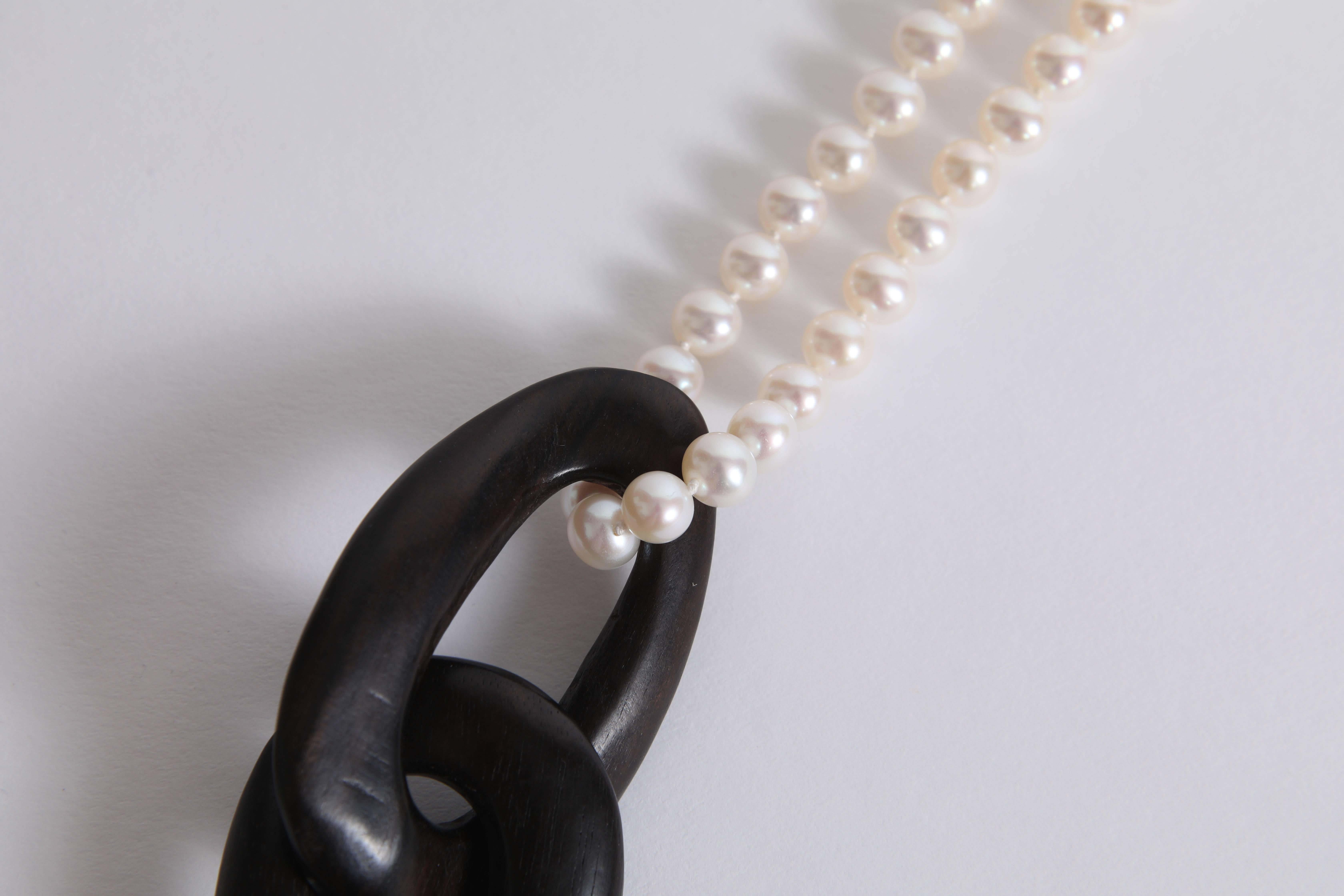Women's or Men's Ebony Wood and Freshwater Pearls Sautoir by Marion Jeantet