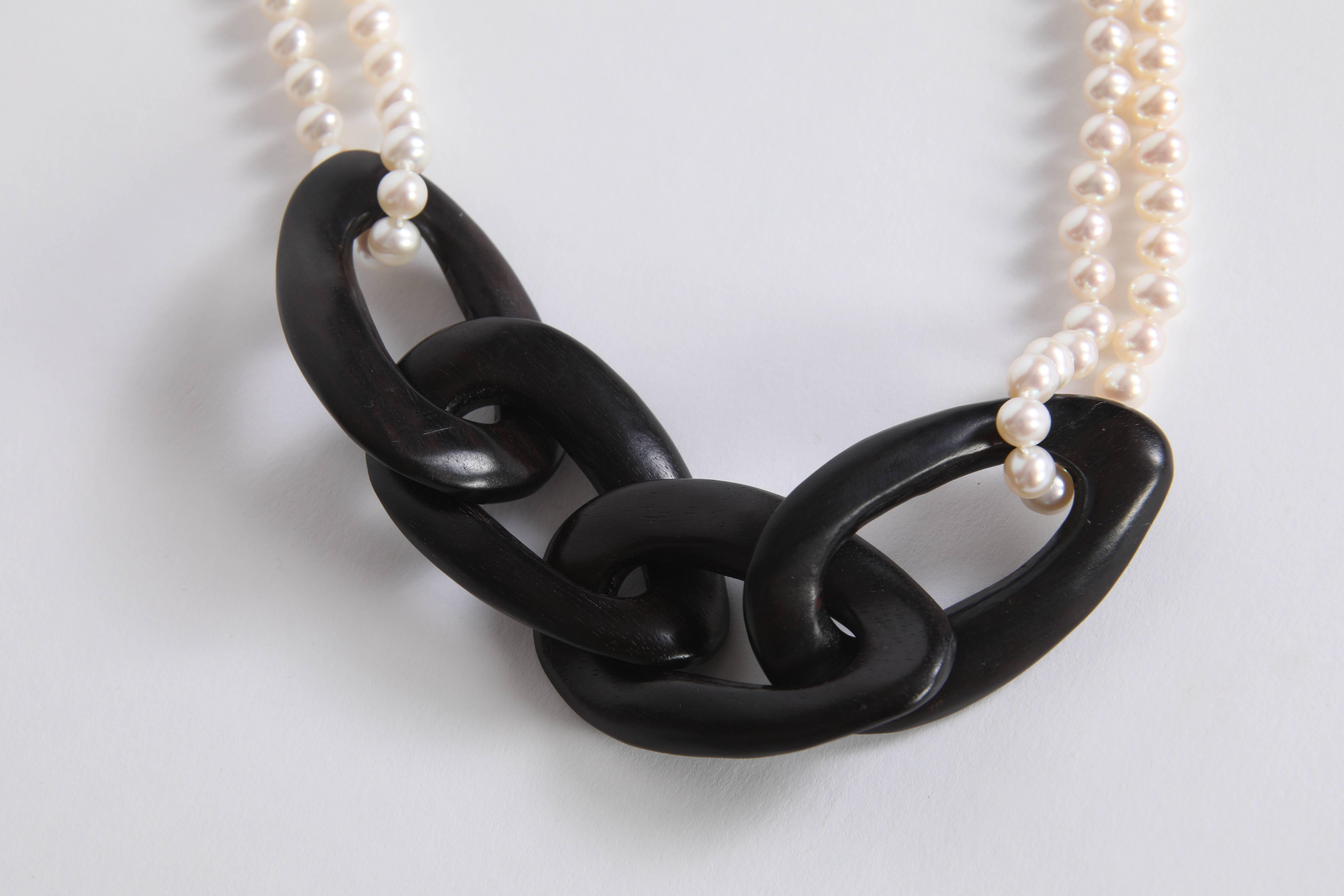 Ebony Wood and Freshwater Pearls Sautoir by Marion Jeantet 1