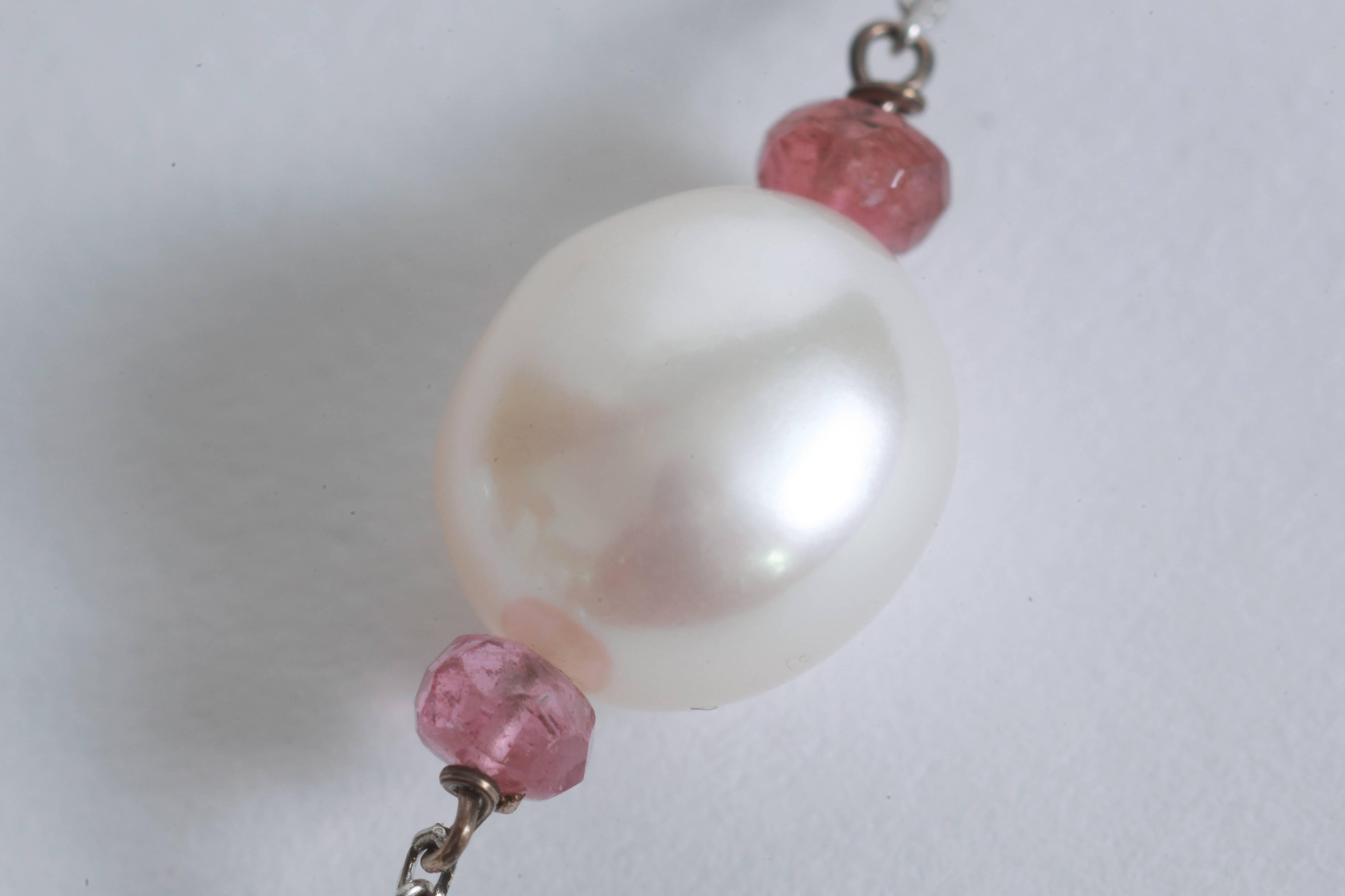 Pearls Necklace with Pink Tourmalines Faceted Washers by Marion Jeantet In New Condition In Paris, FR