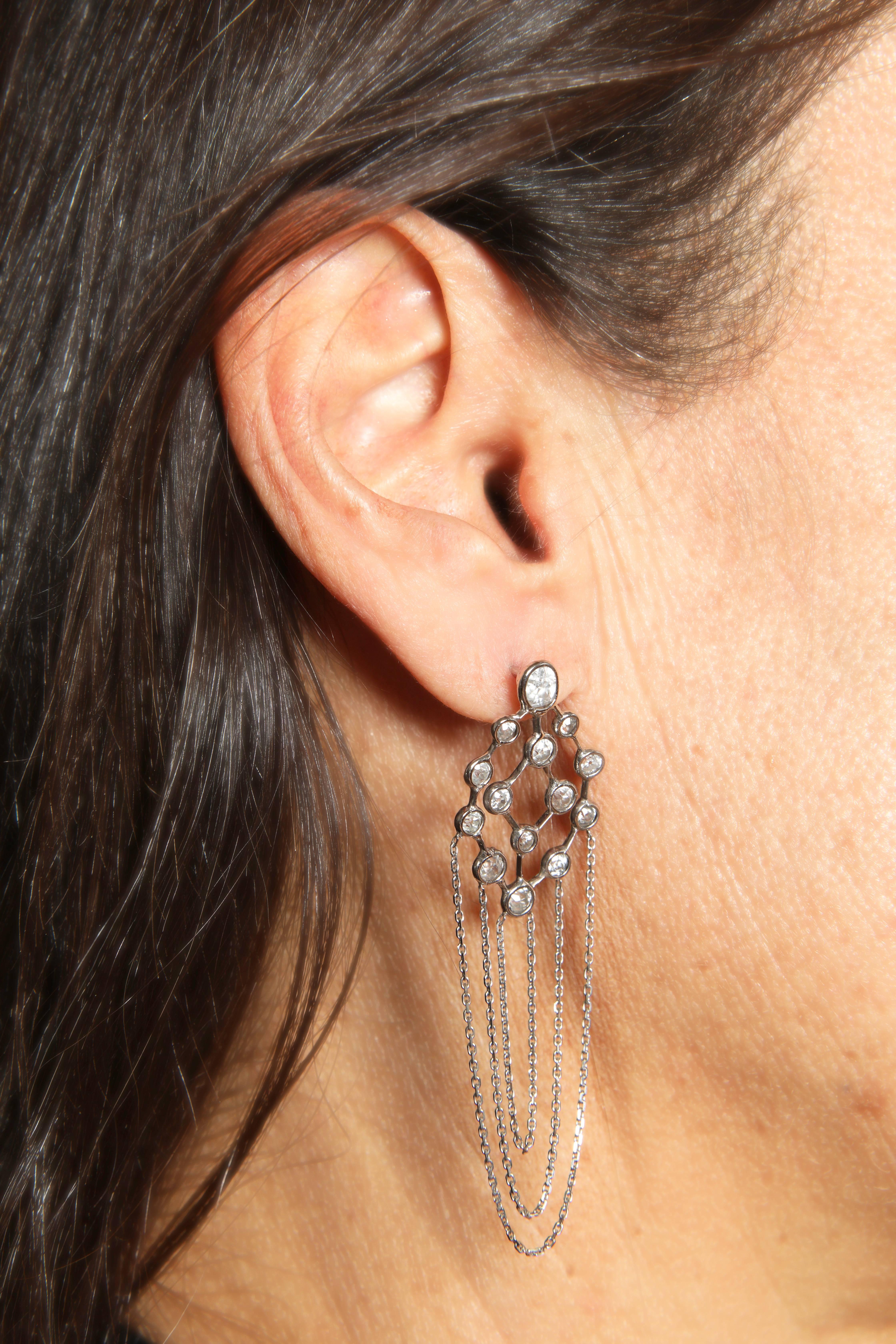 Old Cut Diamonds and 18 Karat White Gold Refines Earrings by Marion Jeantet In New Condition For Sale In Paris, FR