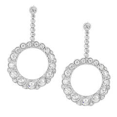 Diamond-Set Platinum Hoop Drop Earrings 5