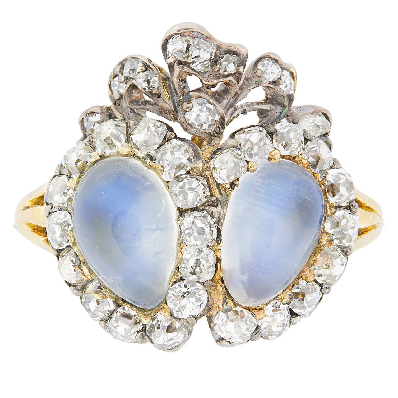 Victorian Double Heart Moonstone Diamond Ring
