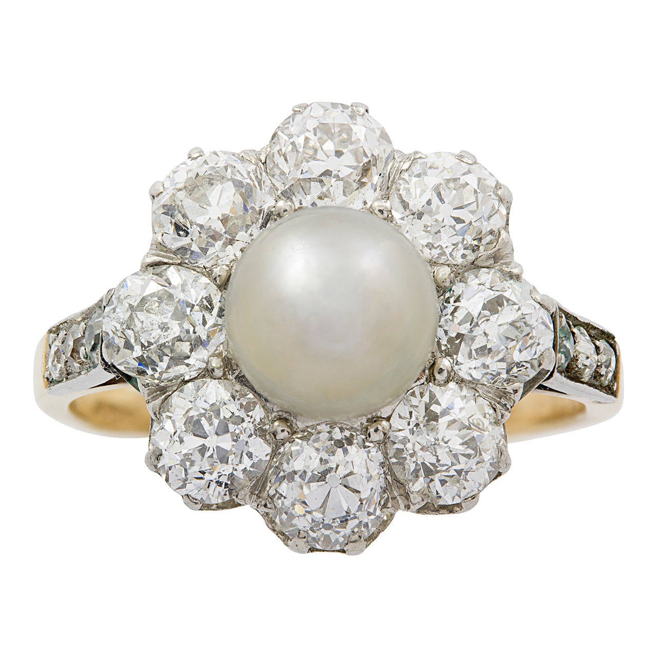 Victorian Natural Pearl Diamond Cluster Ring