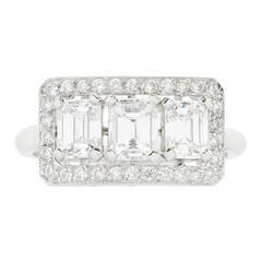 Three Stone Emerald Cut Diamond Platinum Ring