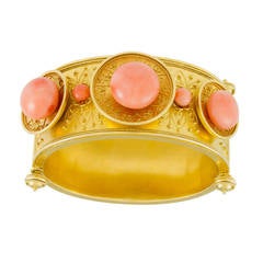 Victorian Etruscan Revival Coral Gold Bangle