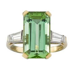 Emerald Cut 6.86 carat Green Tourmaline Diamond Gold Ring