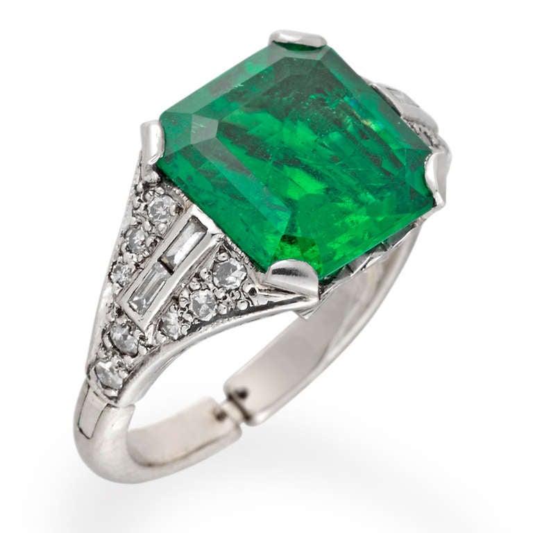 Square-cut Emerald and Diamond Ring at 1stDibs