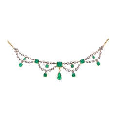 Antique Victorian Emerald Diamond Gold Swag Necklace