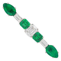 Art Deco Emerald Diamond Platinum Bar Brooch