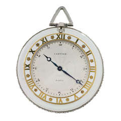 Antique Cartier Magnificent Rock Crystal, Yellow Gold and Enamel Art Deco Pocket Watch