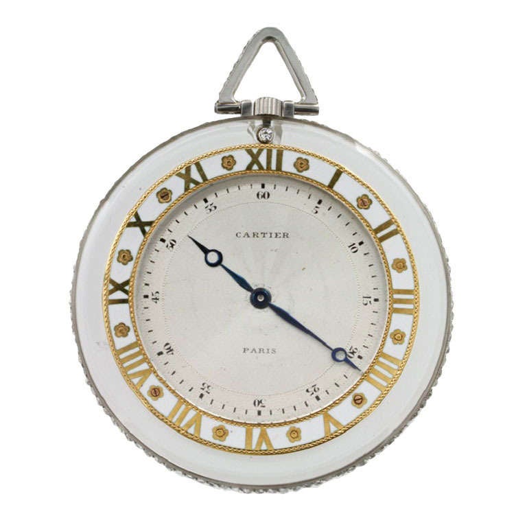 Cartier Magnificent Rock Crystal, Yellow Gold and Enamel Art Deco Pocket Watch