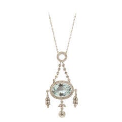 Fabergé Oval Cut Aquamarine Diamond Platinum Gold Pendant Necklace 1