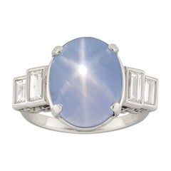 17.70 Carat Pale Blue Star Sapphire Diamond Platinum Cocktail Ring