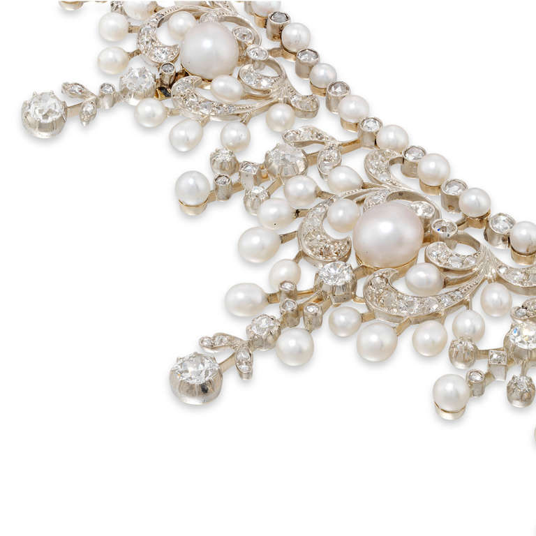 Fine Victorian Natural Pearl and Diamond Tiara Necklace at 1stDibs ...