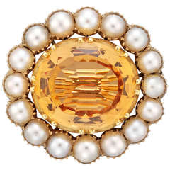 Georgian 5.20 Carat Topaz Pearl Gold Cluster Brooch 2