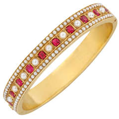 Mid-Victorian Pearl Ruby Bangle