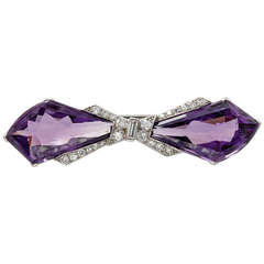 Art Deco Amethyst Diamond Platinum Bow Brooch 9