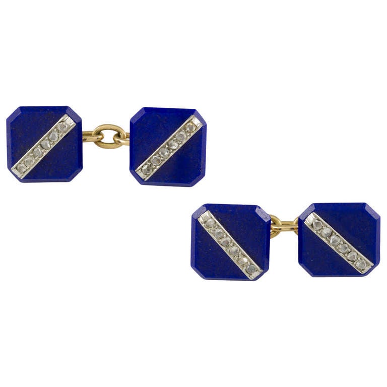 Art Deco Lapis Diamond Cufflinks