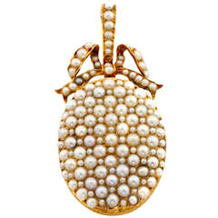 Oval Gold Locket Pave Set with Natural Pearls