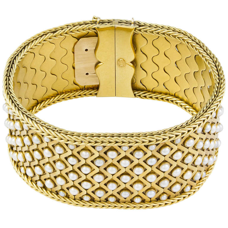 Victorian Pearl Gold Wide Bracelet