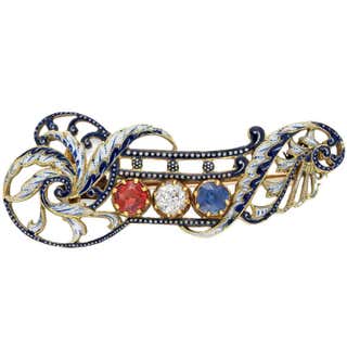 Egyptian Revival Enamel Sapphire Ruby Gold Scarab Brooch For Sale at ...
