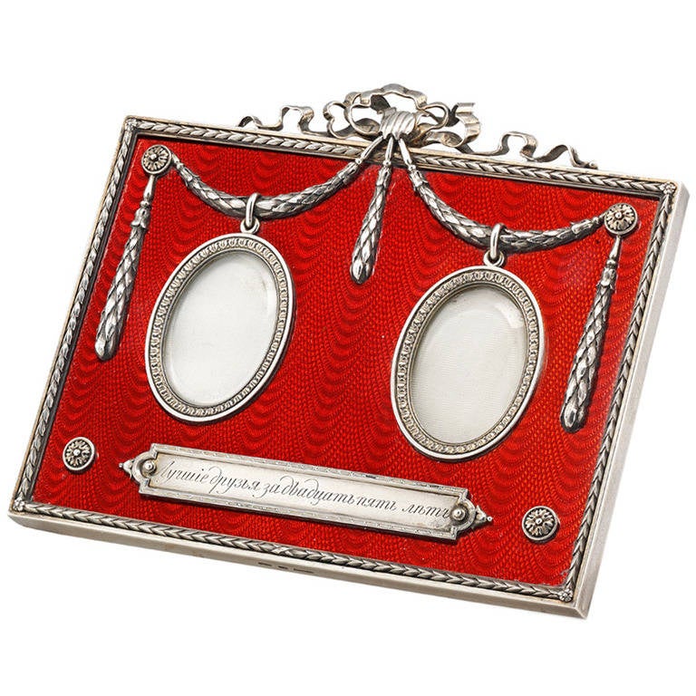 Faberge Important Red Enamel Double Miniature Picture Frame