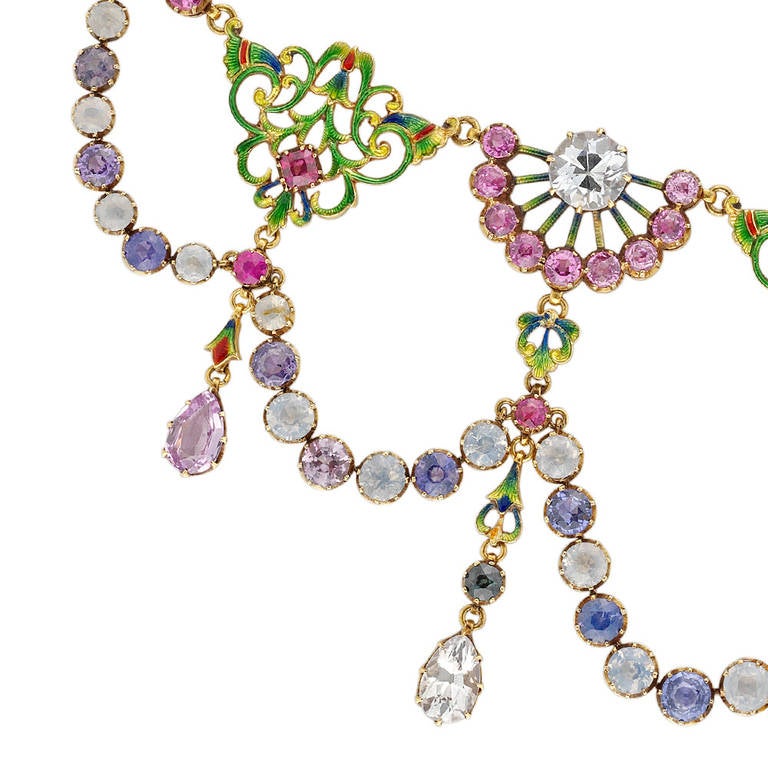 Giuliano Renaissance-Revival Rubis Saphir Spinel Or Émail