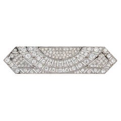 Art Deco Rectangular Sunburst Diamond Platinum Brooch 1