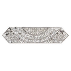 Art Deco Rectangular Sunburst Diamond Platinum Brooch