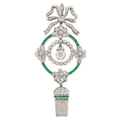 Edwardian Emerald Diamond Platinum Drop Pendant Necklace 11