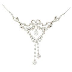 Edwardian Diamond Garland Platinum Drop Necklace