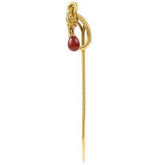 Antique Faberge Raspberry Red Enamel Gold Snake and Miniature Egg Stick Pin Brooch