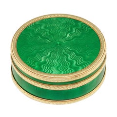 Vintage Faberge Circular Green Enamel Silver-Gilt Gold Pill Box